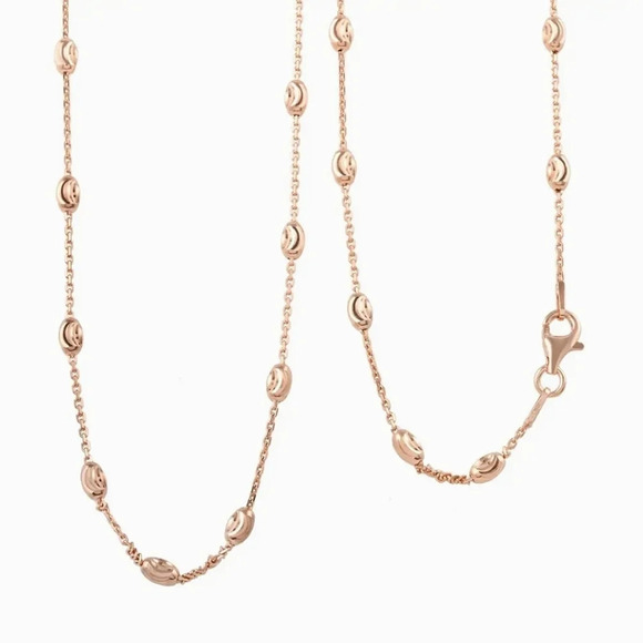 Oval Moon Station Chain Necklace 14kt Rose Gold Over Sterling Silver.
